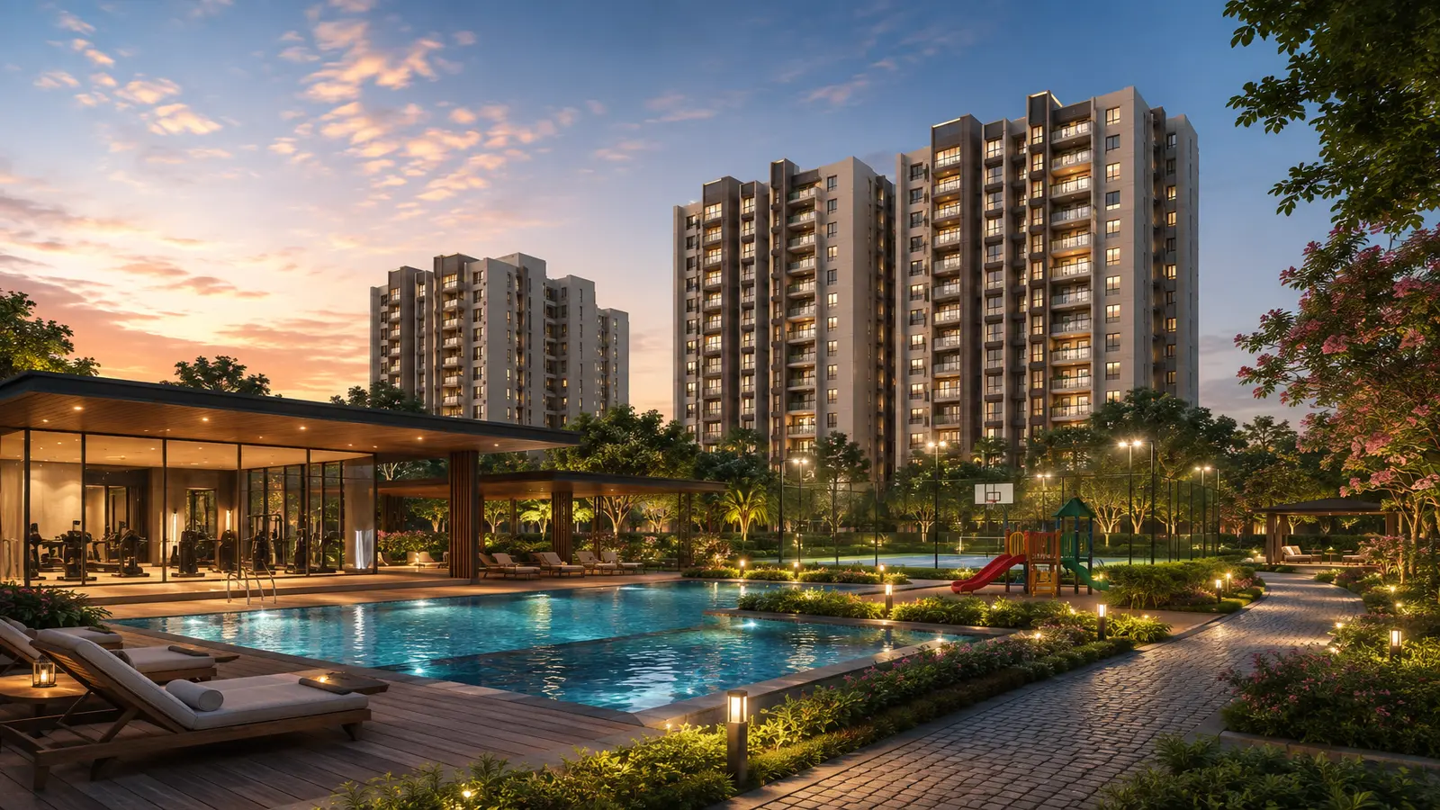 TVS Emerald Avalon Swimming Pool Clubhouse View