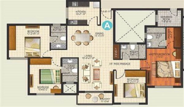 4 BHK, 2,440–2,590 sq.ft. floor plan layout at TVS Emerald Avalon showing living, dining, four bedrooms, utility and balconies